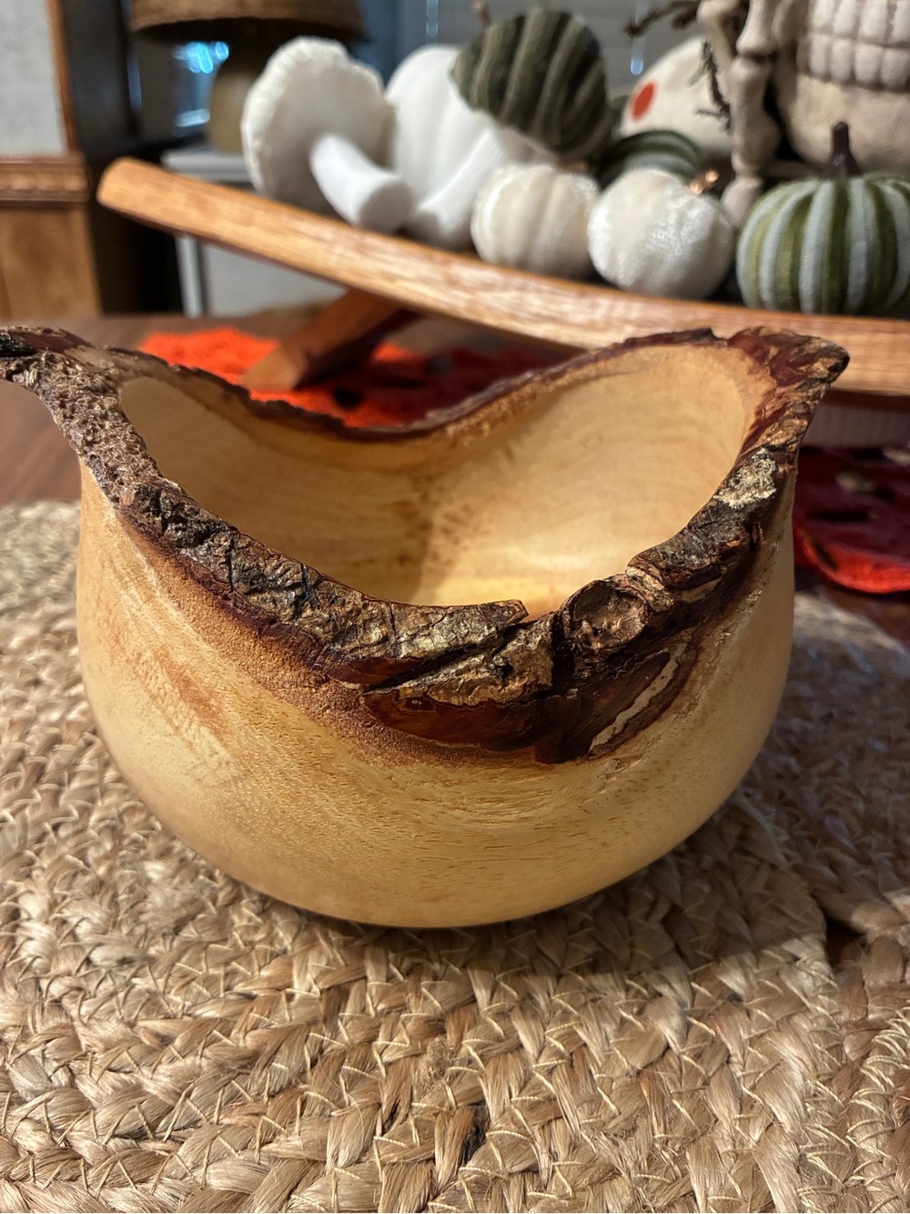 Raw edge tulip wood bowl by Lipper International
